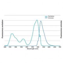 DS1000 Excitation and emission spectrum of FluoroStain